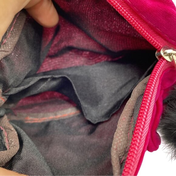 Pink Velvet Cosmetic Pouch With Embroidered Eyelash Design & Fluffy Pom Pom - Picture 4 of 5